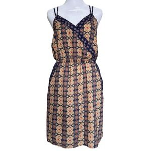 Bohemian Geometric Dress Womens  Strappy Floral Pockets Chic Cottage‎ Y2K Large